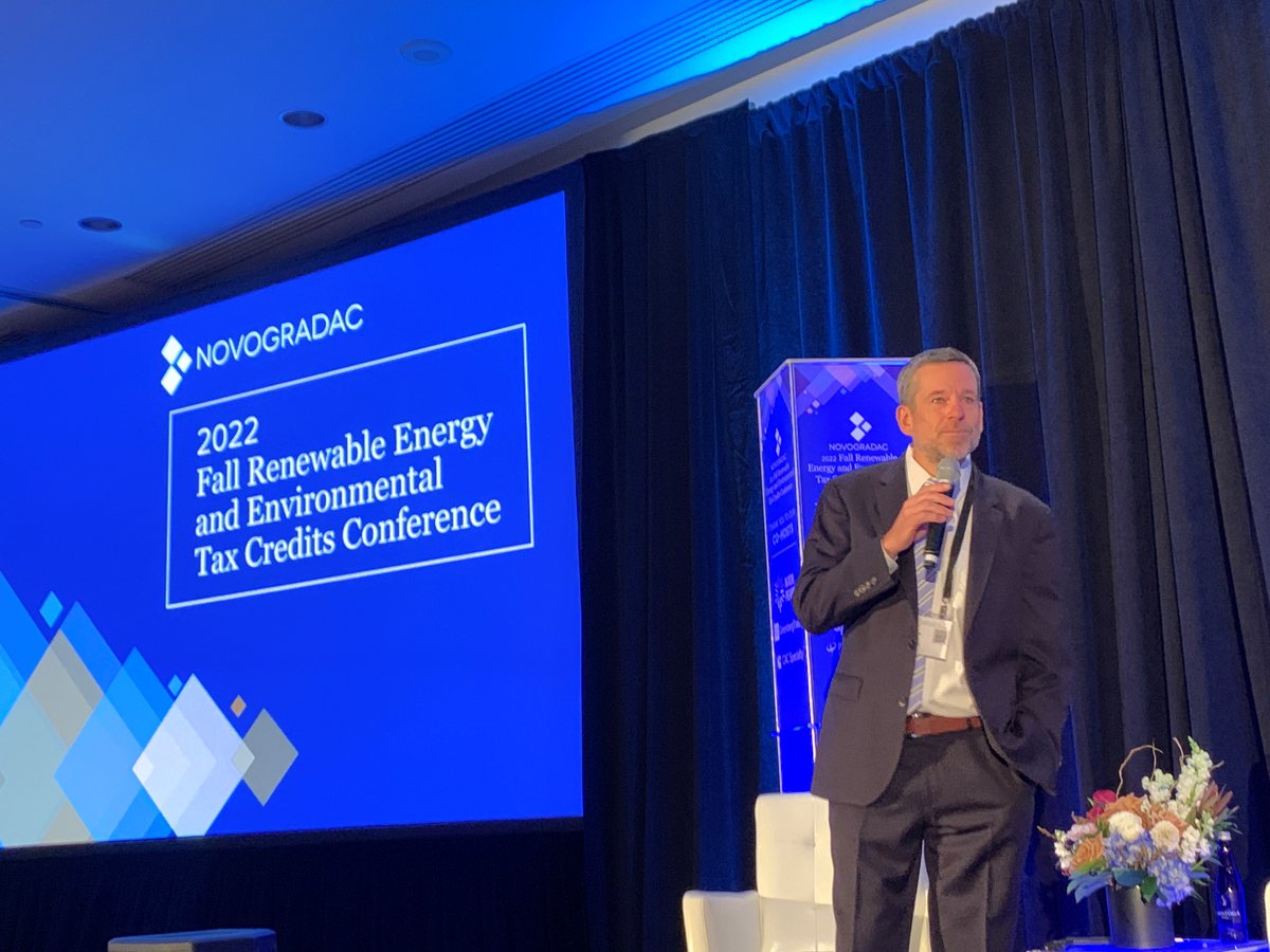 NovogradacNews's tweet photo. Novogradac partner Tony Grappone delivers opening remarks at the biggest #NovocoEnergy conference to date this morning in Washington, D.C. Grappone expects intense focus on the recently passed IRA legislation that heavily highlights renewable energy. https://t.co/m1XTOOIxGK