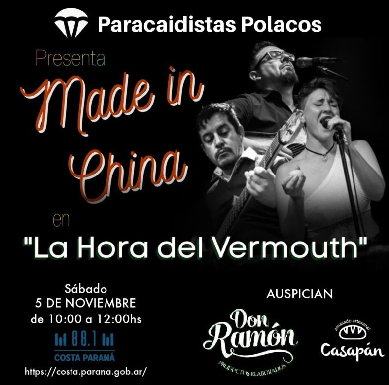 Este sábado 05 Made In China en la Hora del Vermouth y a la noche se presentará junto a 12 Monos en el November Fest en Full Moon (Laurencena 380) Y TE REGALAMOS DOS ENTRADAS
Para ganar
-Seguinos
-Dale like a la publicación
-Arrobá a une amigue
Más comentarios, más chances