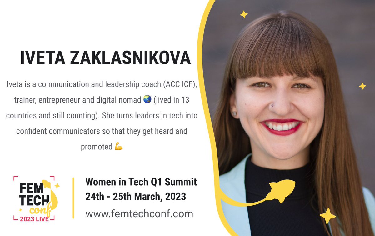 femtechconf's tweet photo. Excited to introduce a few more speakers for our Women in Tech Q1 Summit

Yuri (Fonoster), Maria (Wimbart), Bella from Joblift and Iveta from TheSpeakingHacks

Tickets🎟️: https://t.co/2HdeK9xldk
Partner: https://t.co/dTbHkaKT9D

📩 team@femtechconf.com

#FemTechConf #Womenintech https://t.co/5PzKQDBwG0