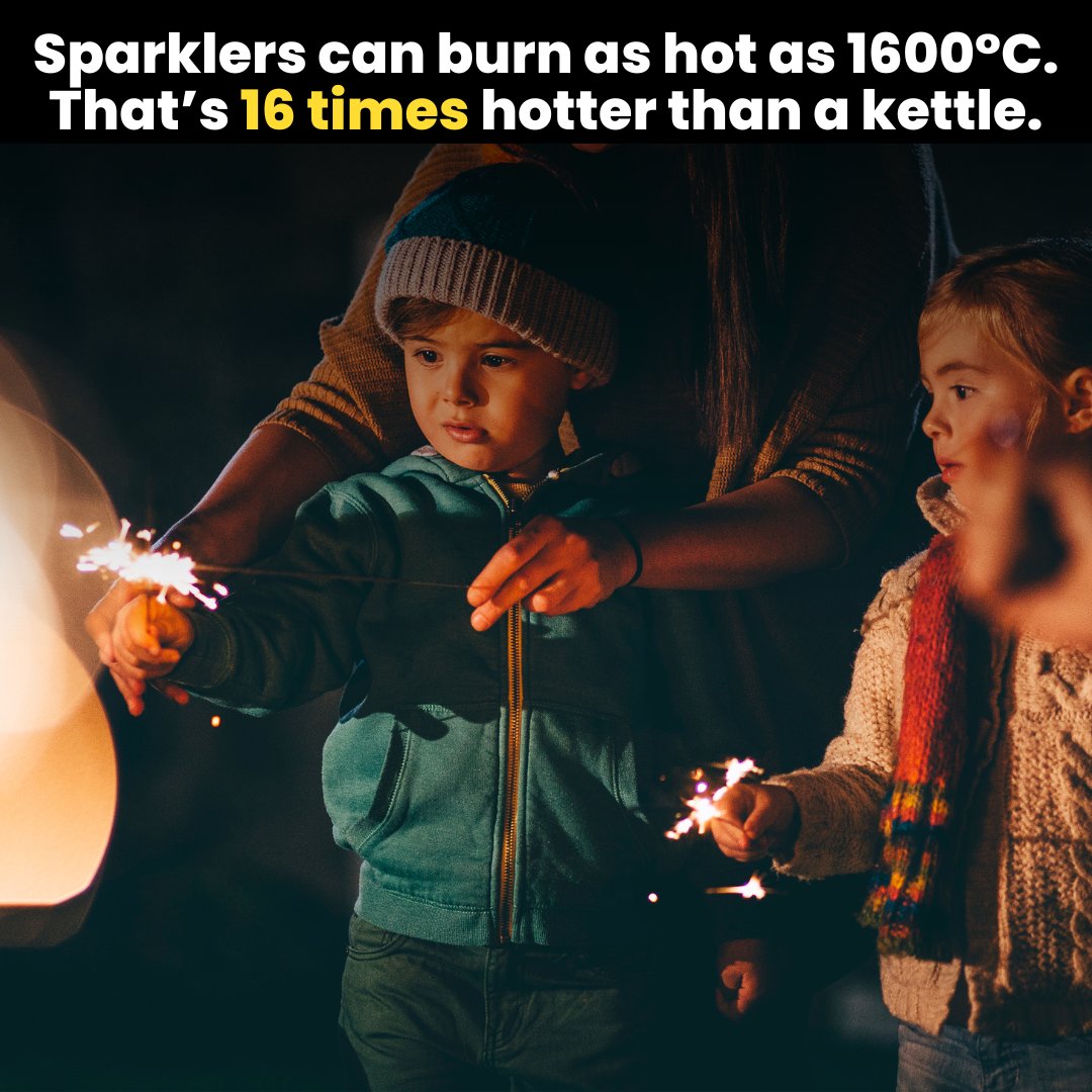 DevonCC's tweet photo. Sparklers can burn as hot as 1600°C. That’s 16 times hotter than a kettle. 

Always treat them with caution and remember:

• Only hold one sparkler at a time
• Keep the sparkler at arm’s length
• Teach children not to wave sparklers near anyone https://t.co/qvGScFXKCR