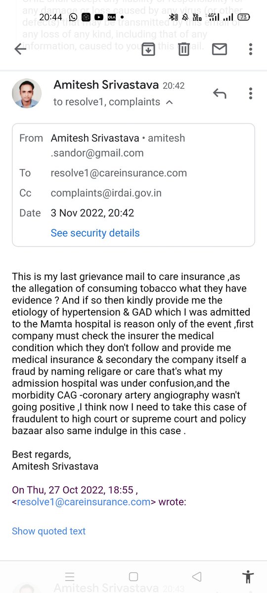 amitesh86's tweet photo. My reply to fraud company policy bazaar &amp; care health insurance https://t.co/MXGC5n7zD3