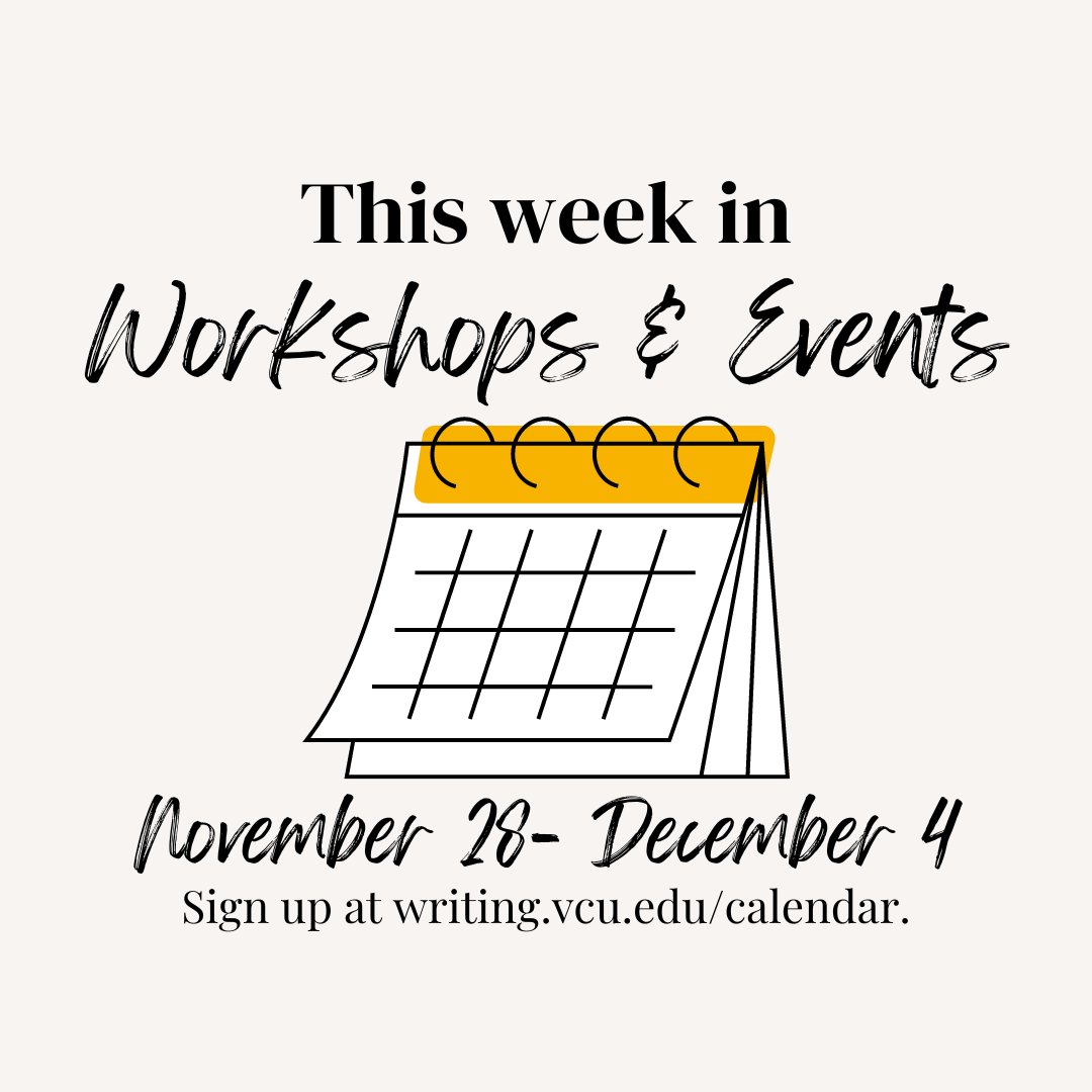 VCUWritingCtr's tweet photo. Check out this week's workshops:
-APA &amp; Avoiding Plagiarism Workshop on Tuesday, November 29 at 5 pm 
-Paraphrasing Workshop on Thursday, December 1 at 6 pm

#vcu #virginiacommonwealthuniversity
#vcuwritingcenter #vcuwritestuff #vcurams #vcu2026
#vcu2025 #vcu2024 #vcu2023 https://t.co/i89IFZoNVK