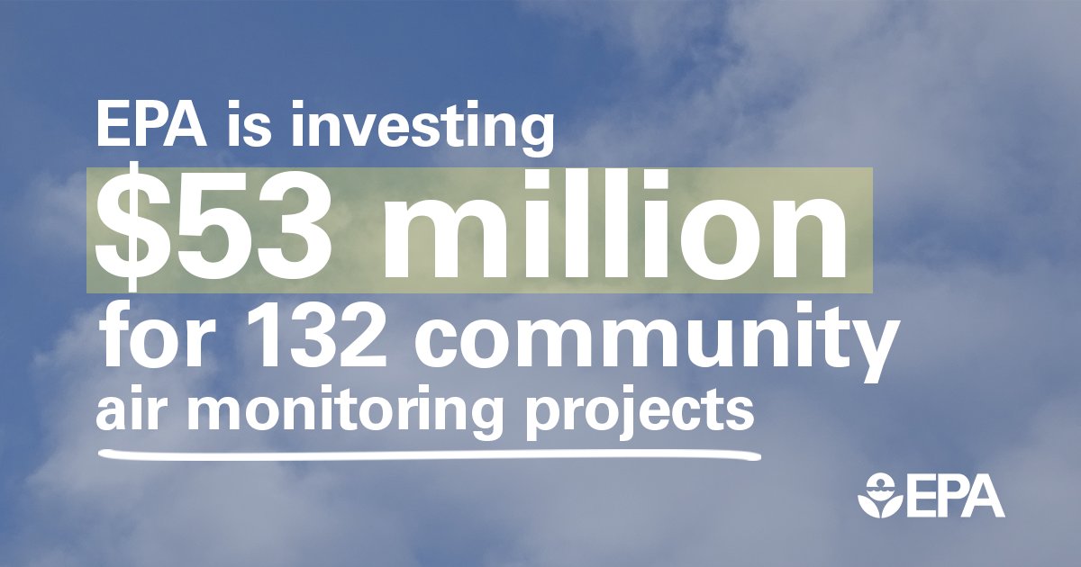 Everyone in this country deserves to breathe clean air, no matter their zip code. Thankful @EPA is taking strong action to improve air quality by investing $53M in 132 monitoring projects across the country.