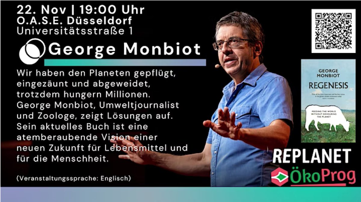 Wie können wir die wachsende Weltbevölkerung ernähren, ohne die letzten intakten Ökosysteme zu zerstören? Gemeinsam mit @letsreplanet sind wir am 22.11. Gastgeber und diskutieren mit <a href="/GeorgeMonbiot/">George Monbiot</a> über sein Buch "Regenesis". Meldet euch an und seid dabei.
bit.ly/3UopZ3E