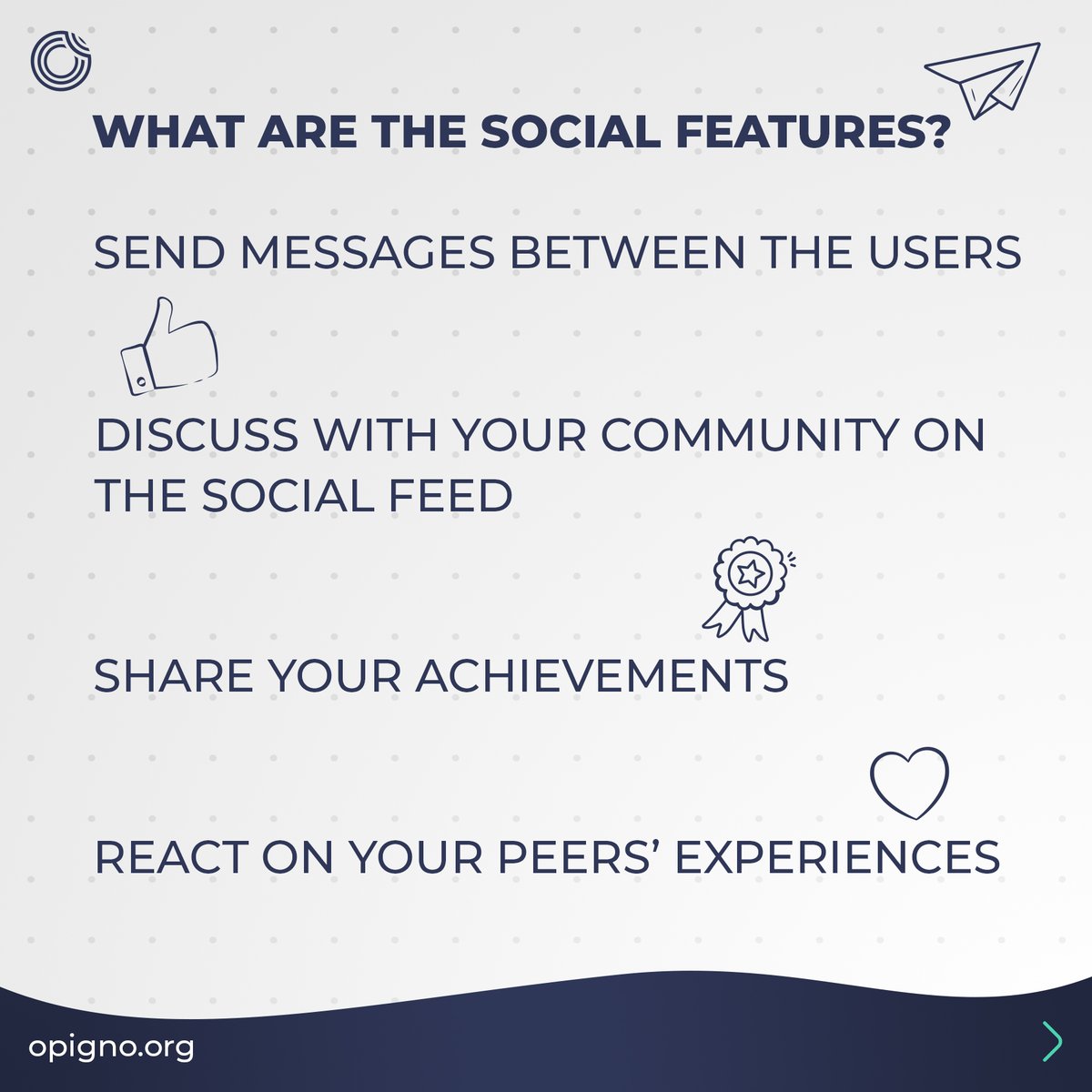 Opigno's tweet photo. Let’s use social features.

Discover the advantages of an LMS based on some social media concepts in order to facilitate interactions and peer learning.

#elearning #sociallearning #socialmedia https://t.co/7uLlZ6yirT