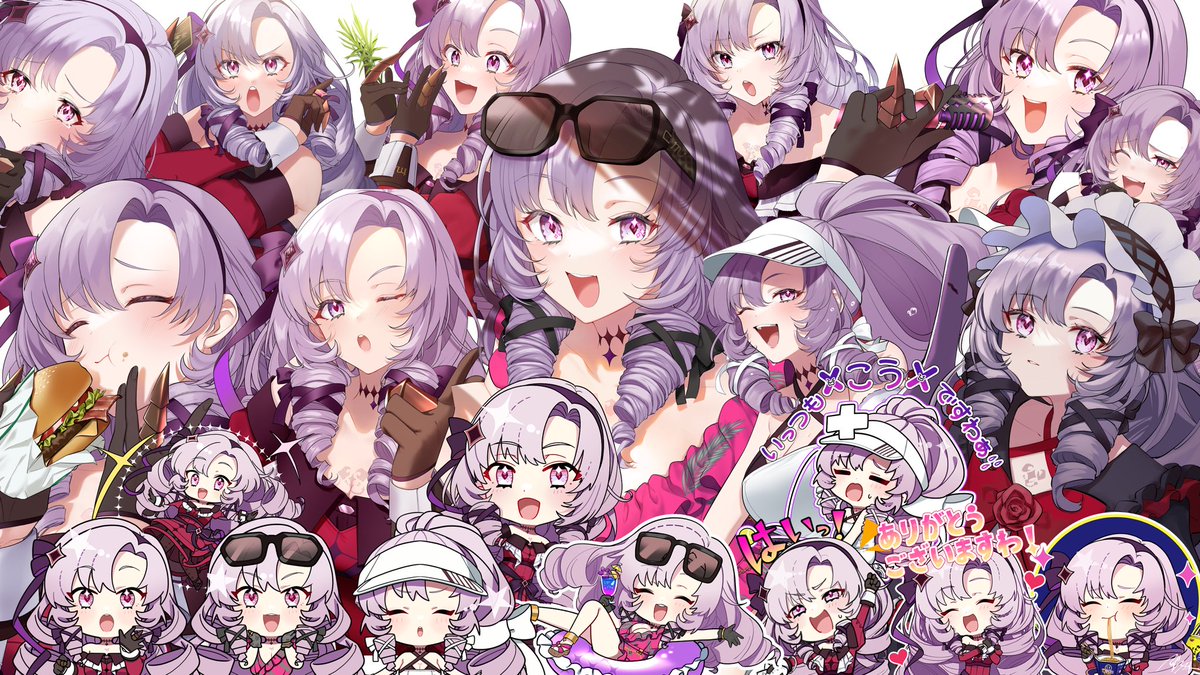 hyakumantenbara salome sunglasses eyewear on head purple eyes gloves long hair 1girl drill hair  illustration images