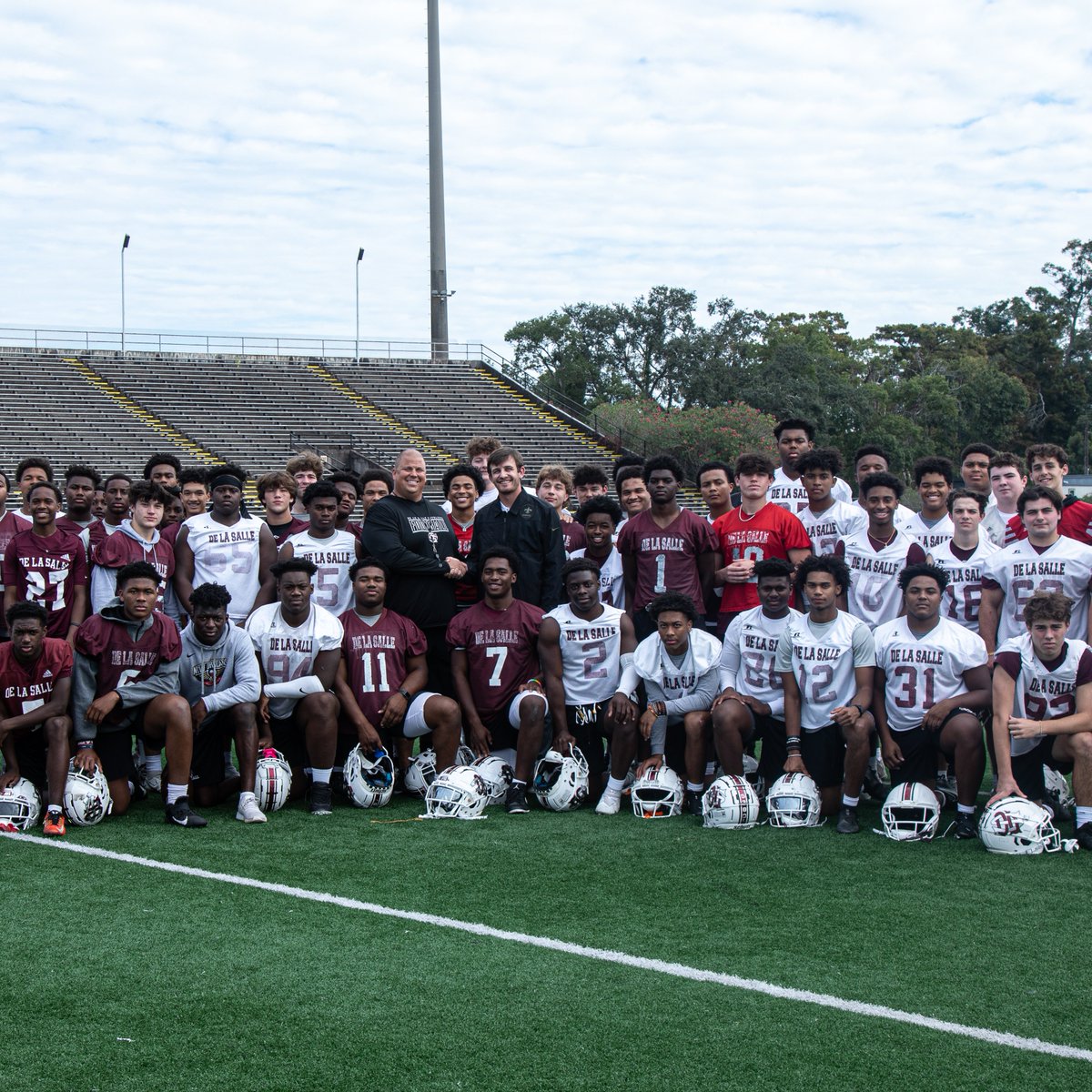 Saints's tweet photo. For Coach of the Week #9, the Saints selected De La Salle's Graham Jarrott. He is in his 20th year of coaching and his 2nd year as head coach of his alma mater. The team is 9-0. Good luck to the Cavaliers this Friday as they look to finish the season perfect. https://t.co/okF793bUF1