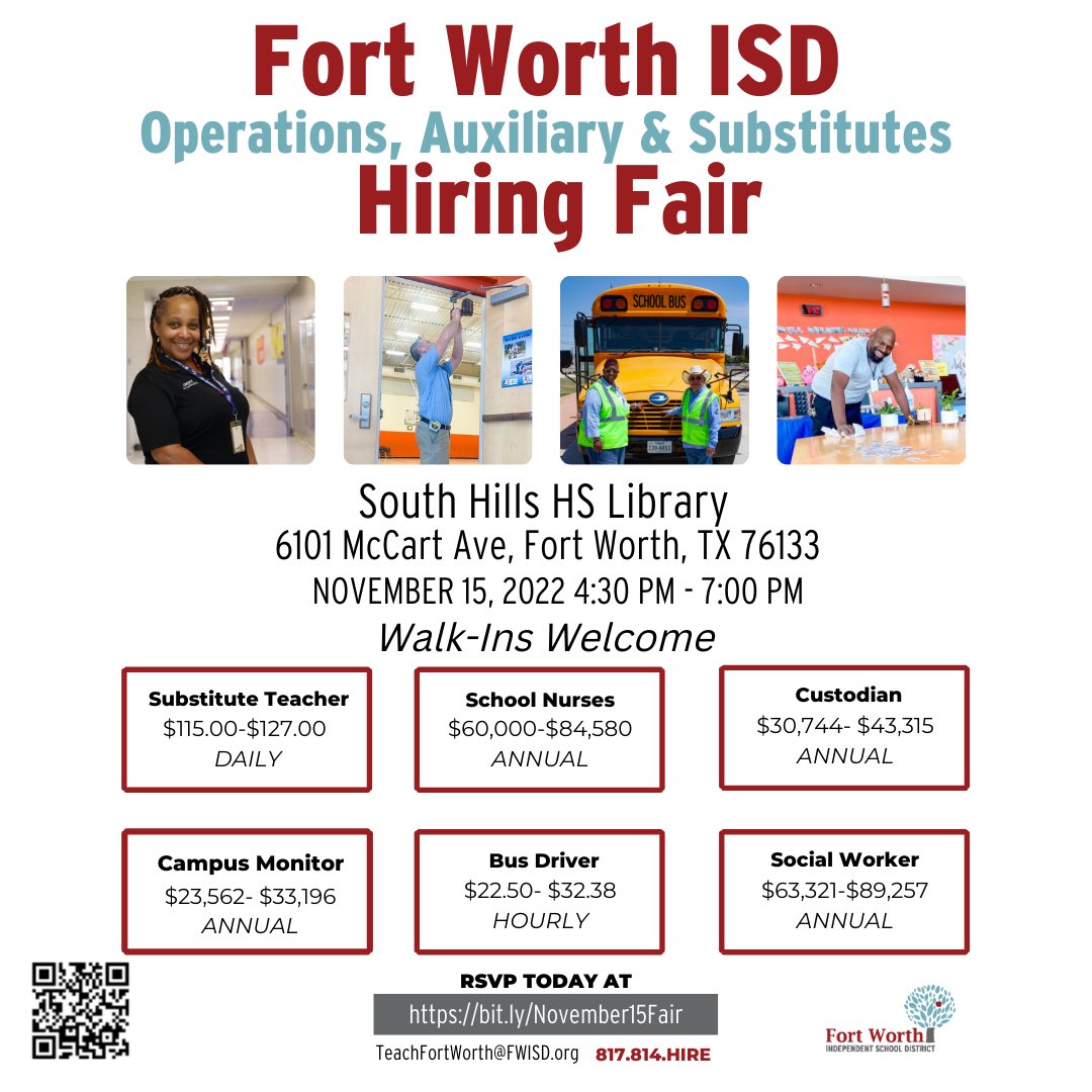 Are you in the #healthcare career field and seeking a set schedule with great benefits and a retirement plan?
Look no further than <a href="/FortWorthISD/">Fort Worth Independent School District</a>.
We are seeking to hire School Nurses at our 140+ schools across the 
<a href="/CityofFortWorth/">City of Fort Worth</a>.
fwisd.org/careers Campus
Professionals