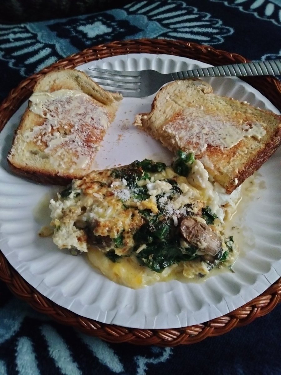 Made myself and spinach mushroom and organic cheese omelette with grain  toast yums 😋