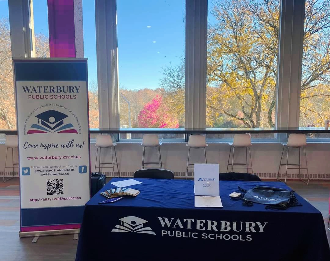 WPSHumanCapital's tweet photo. Venture out on this beautiful Fall day and visit Waterbury Public Schools at the University of Hartford’s Gengras Student Center from 11-3. We are hiring certified teachers and staff. Come inspire with us! 🍂🍁 https://t.co/vcO6TzXn5b