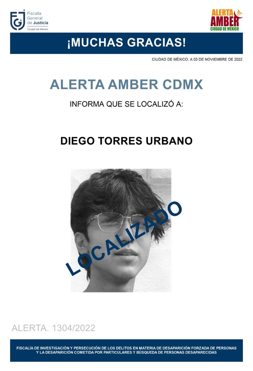 Ha sido localizado el menor, Diego Torres Urbano, agradecemos a la ciudadanía, medios de comunicación e instituciones, se desactiva #AlertaAmber