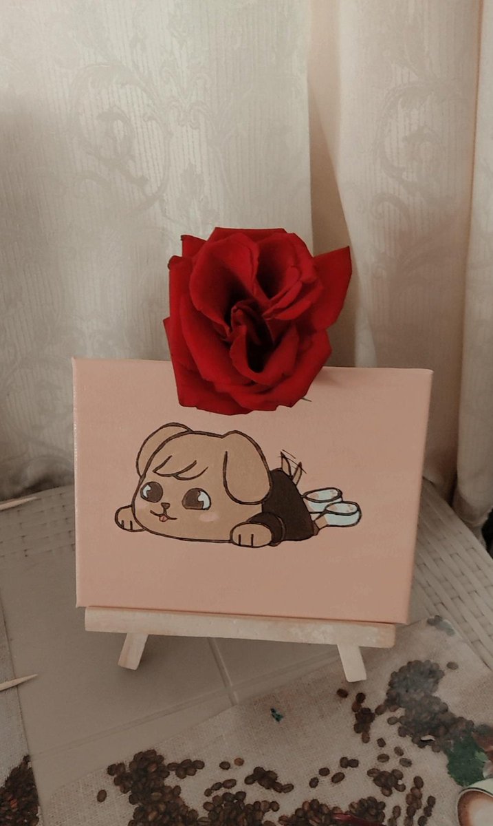 Una rosa y mi hermoso puppym de #Straykids en lienzo #MAMAVOTE