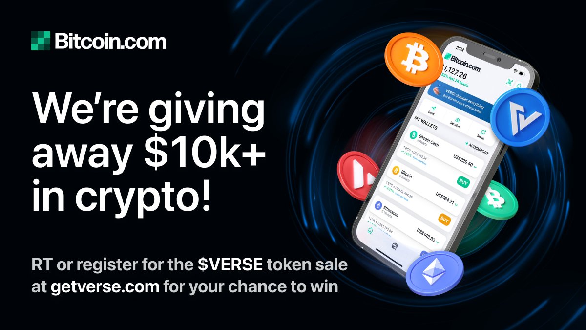🚀 The sale for Bitcoin.com's official token $VERSE is now live and we’re giving away $10k+ in crypto!

To participate:

✅ Retweet this &amp; signup below = 1 entry
✅ Register for the sale at getverse.com = 3 entries
✅ Participate in the sale = 10 entries