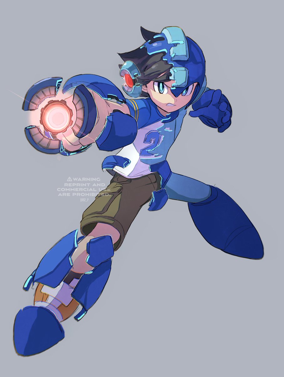 1boy male focus arm cannon solo grey background shorts helmet  illustration images