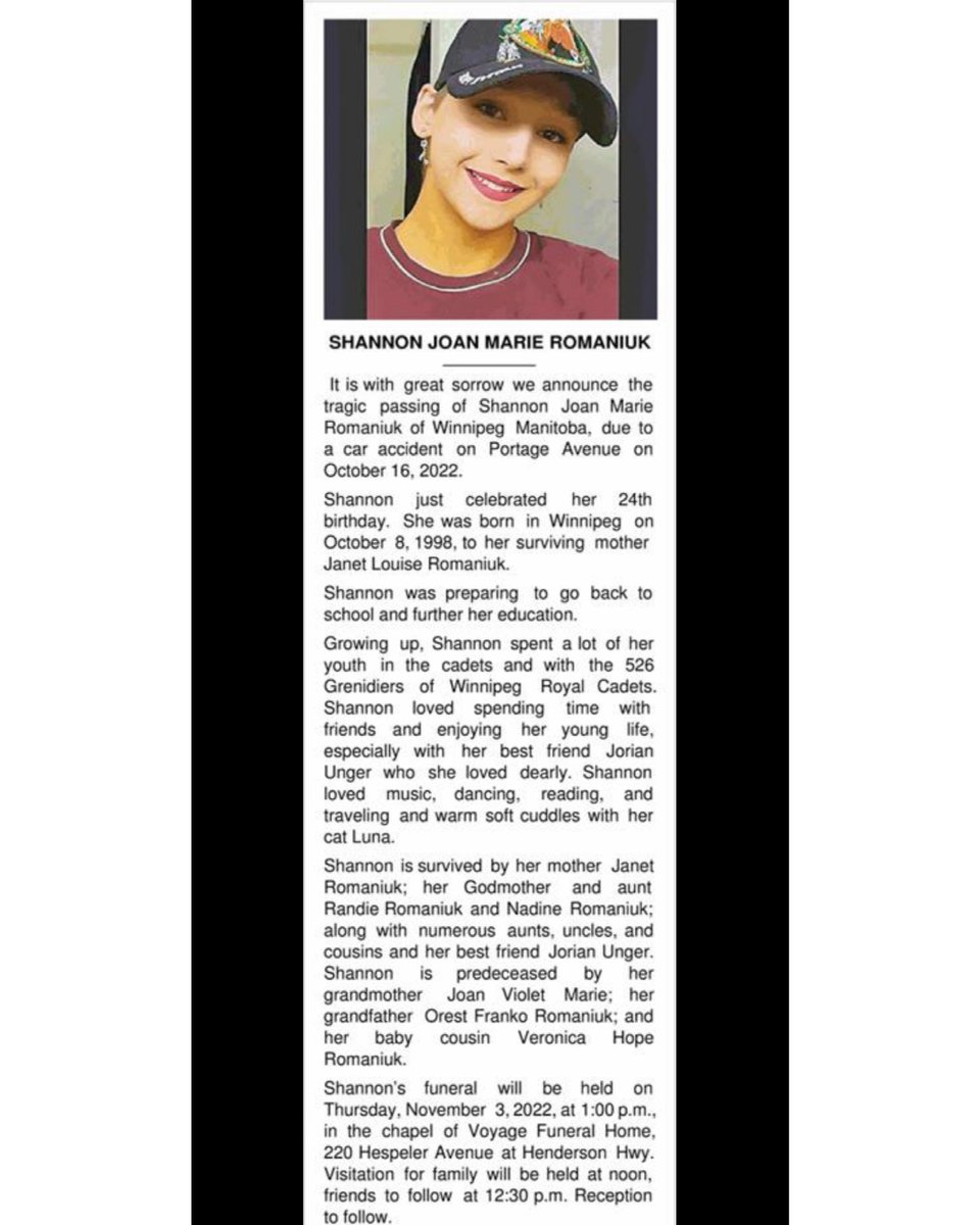 Shannon's funeral is today. Please slow down and don't drive under the influence. #Winnipeg #slowdown