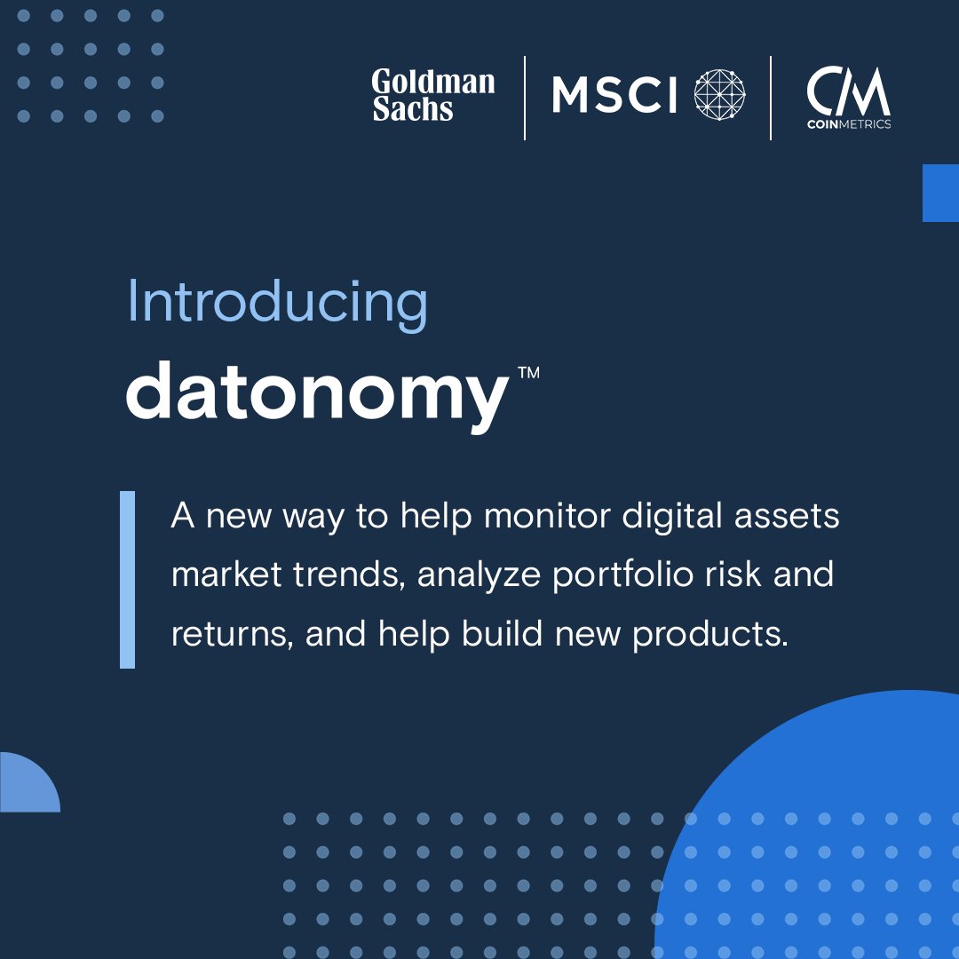 gsdeveloper's tweet image. We announced the launch of datonomy, a new classification framework for the digital assets market in collaboration with MSCI and Coin Metrics. Datonomy is designed to provide standardization and increased transparency to the digital assets ecosystem. click.gs.com/xsxg
