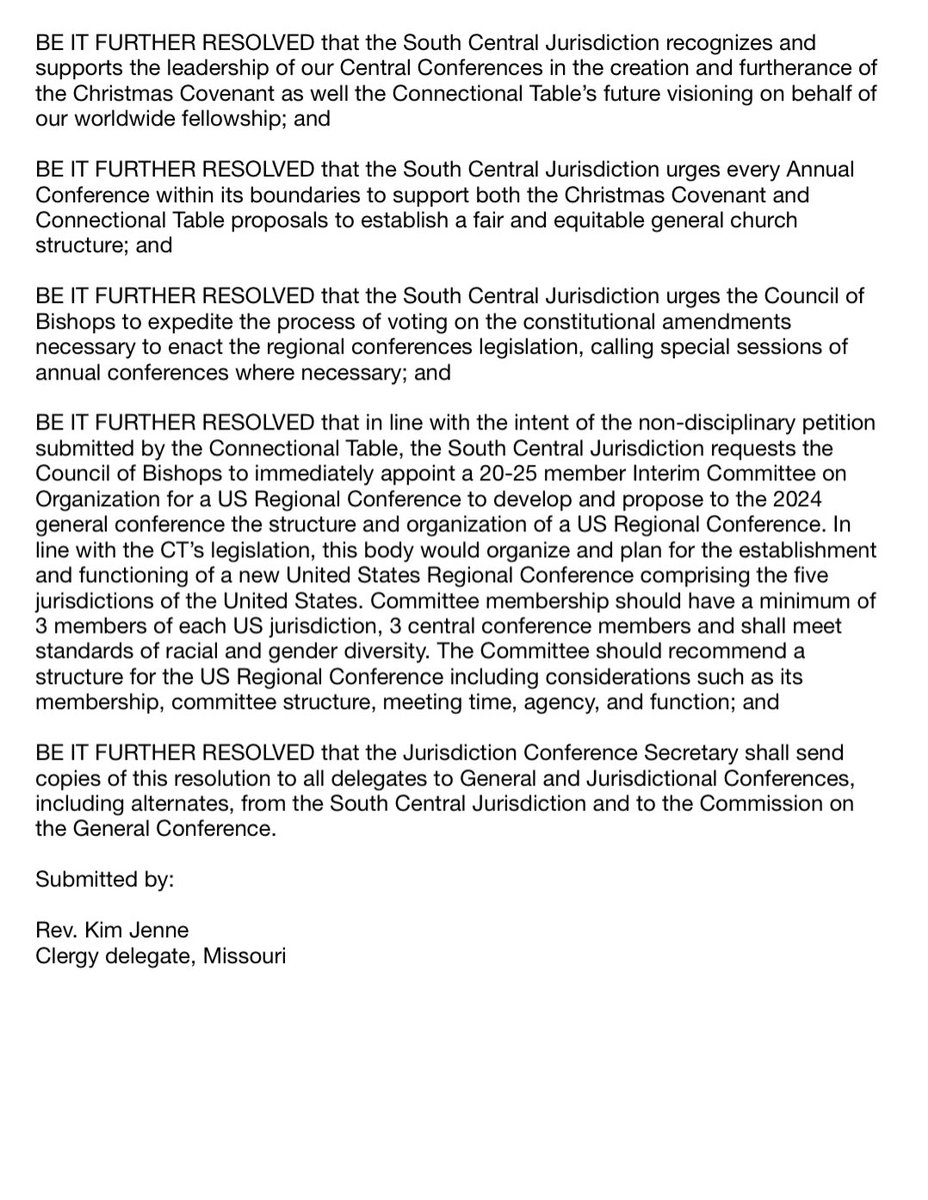 umcNTC's tweet photo. Rev. Kim Jenne of Missouri AC offered a resolution in support of the Christmas Covenant which calls for the creation of regional conferences. Resolution passed 140/24 #scj2022 https://t.co/CfZ34vV8Px