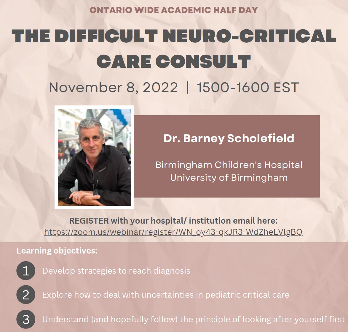 SickKidsCCM's tweet photo. Insights from @BarneyUoB on the difficult neurocritical care consult. #PedsICU community join us https://t.co/LF00kNyLF7