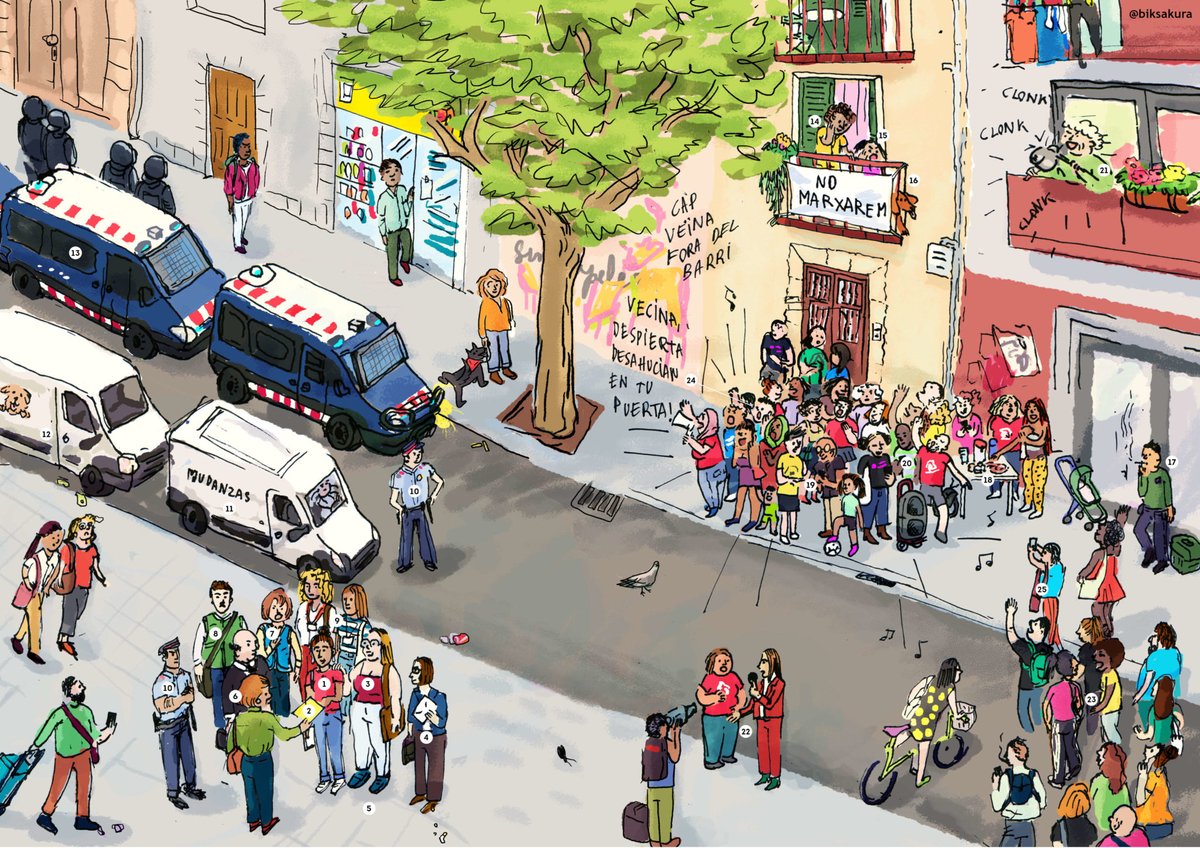 🗨️ "Tothom sap, a grans trets, que un desnonament és el procediment judicial pel qual unes famílies han d'abandonar els seus habitatges perquè altres (petits o grans tenidors, accionistes bancaris o inversors de fons voltor) puguin especular encara més amb les seves propietats".