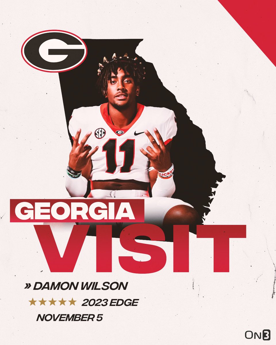 5-star EDGE Damon Wilson will visit Georgia this weekend for the Bulldogs' Top 5 matchup with Tennessee🐶 Details from @ChadSimmons_: on3.com/college/georgi…