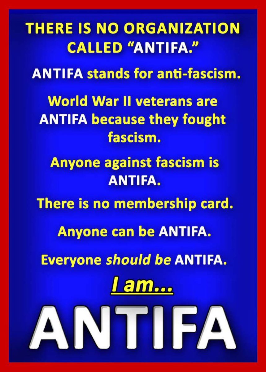 BLM and Antifa protest against injustice. Violent far-right Christian Nationalists and White Supremacists protest to overthrow democracy. BLM stands for Black Lives Matter. Antifa is short for Anti Fascists. If you are NOT Antifa, you are a Fascist!