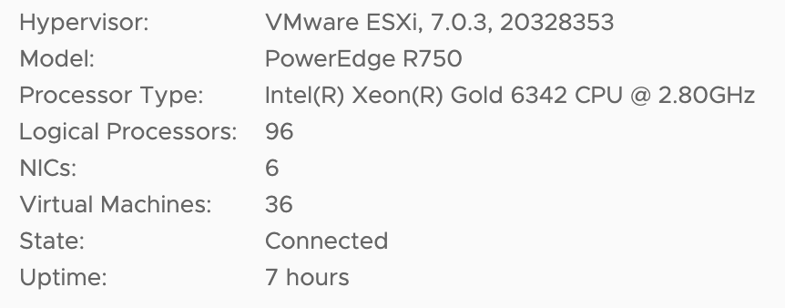 tomaskalabis's tweet photo. the most powerful cpu I've ever seen - Intel(R) Xeon(R) Gold 6342 CPU @ 2.80GHz #vmware #intel #intelxeongold #vmwarevsphere #vsphere7 #dell #dellr750 #poweredge https://t.co/VgLs7u758g