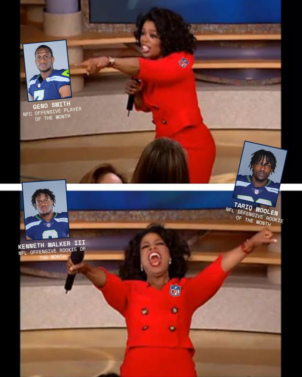 Seahawks's tweet photo. YOU GET A PLAYER OF THE MONTH AWARD! 
AND YOU GET A PLAYER OF THE MONTH AWARD!
YOU ALL GET PLAYER OF THE MONTH AWARDS! https://t.co/sTRVTBWg9H