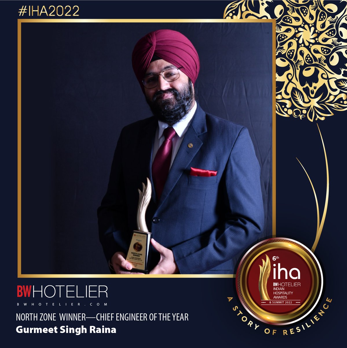 BWHotelier's tweet photo. Congratulations to Gurmeet Singh Raina, Chief Engineer, Taj Ganges, Varanasi on being awarded the Regional Winner (NORTH) for the CHIEF ENGINEER OF THE YEAR at the BW HOTELIER Indian Hospitality Award 2022.

#IHA2022

@KhannaBhuvanesh @anuragbatrayo @tanvieahuja https://t.co/C8M7HX1wqT