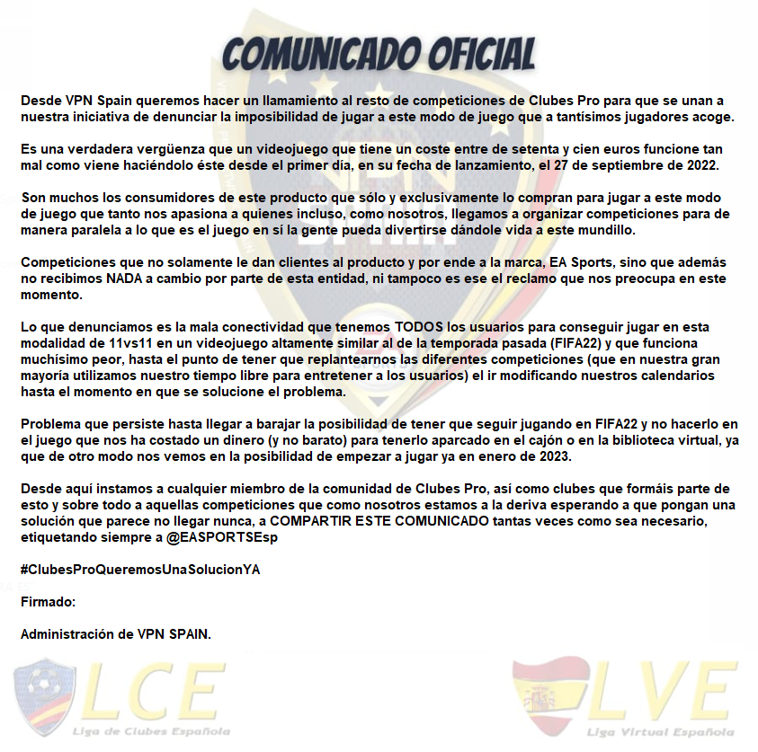 EVF REAL MADRID (@evf_realmadrid) on Twitter photo <a href="/VFOspain/">VFO España</a> <a href="/VPG_Spain/">Virtual Pro Gaming España</a> @fecp_ps4 <a href="/LigasZero/">Liga Zero</a> @TopVirtuaLeague @LGalacticaspain
Podéis mencionar aquellas competiciones que no hemos incluído por falta de información de su tweet.
SOLUCIÓN YA @EASPORTSEsp <a href="/VFOspain/">VFO España</a> <a href="/VPG_Spain/">Virtual Pro Gaming España</a> @fecp_ps4 <a href="/LigasZero/">Liga Zero</a> @TopVirtuaLeague @LGalacticaspain
Podéis mencionar aquellas competiciones que no hemos incluído por falta de información de su tweet.
SOLUCIÓN YA @EASPORTSEsp