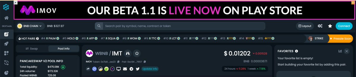 Imovofficial's tweet photo. OUR DEXTOOLS TOP BANNER IS NOW LIVE 🔥🔥

https://t.co/ywK3Of5xBD

#IMOV #IMT #BSC https://t.co/Ji4Aq4T6Wa