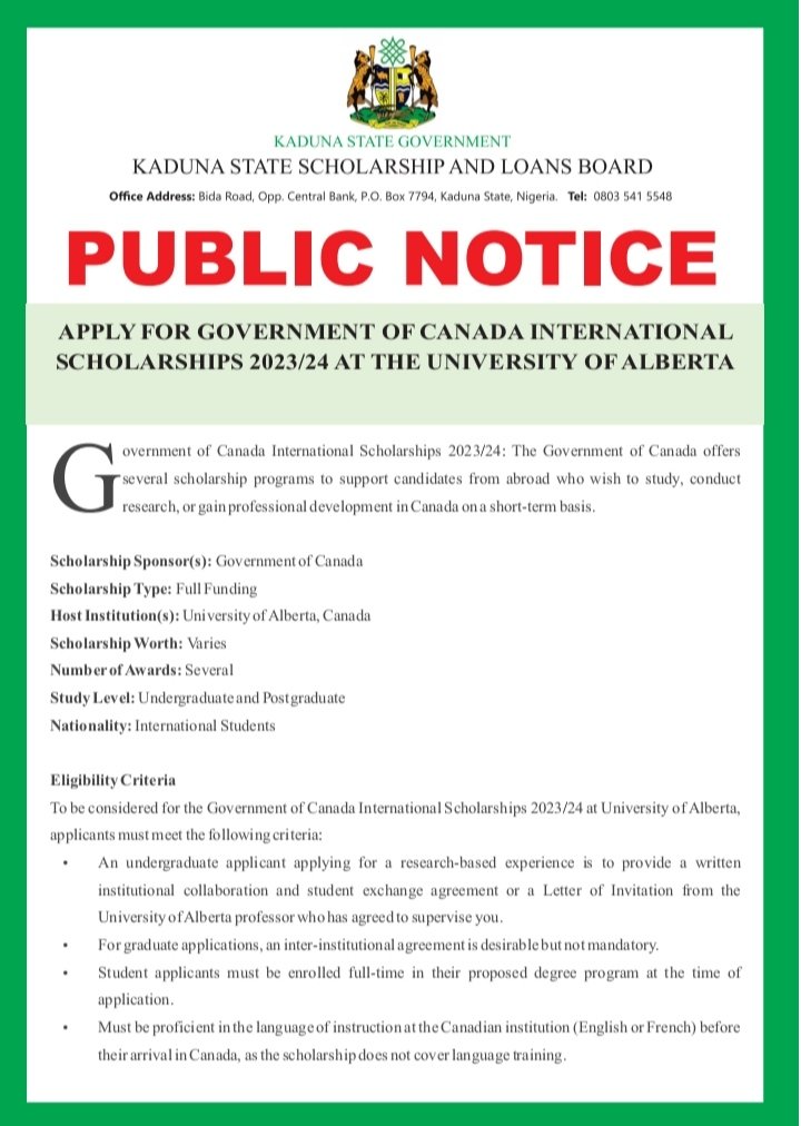 kadss_lb's tweet photo. APPLY FOR GOVERNMENT OF CANADA INTERNATIONAL SCHOLARSHIPS 2023/24 AT THE UNIVERSITY OF ALBERTA
The Government of Canada offers several scholarship programs to support candidates from abroad who wish to study, conduct research, or gain professional development in Canada

Thread https://t.co/LiLn5EszhW