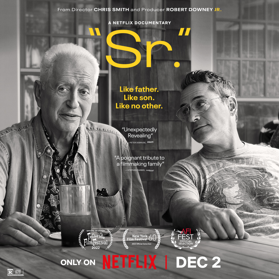 He was a groundbreaking filmmaker. As well as my dad. It’s not uncomplicated… ”Sr.” is a documentary that tells the story of Robert Downey’s maverick rise in NYC, his crash, burn and redemption in Hollywood and our relationship in the aftermath. Only on Netflix, December 2nd.