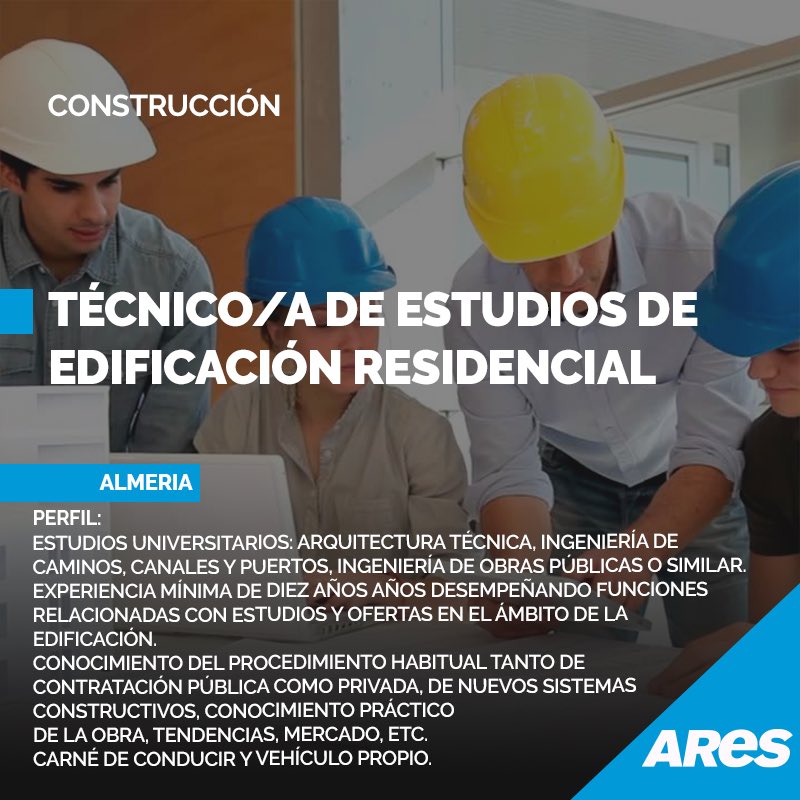 ConsultoriaARES's tweet photo. 📌OFERTA DE EMPLEO
📍Almería

🔹 Técnico/a de Estudios de Edificación Residencial

https://t.co/F04Oyp3sfY

#aresconsultores #arquitectura #ingenieria #obraspublicas #construccion #curriculum #cv #empleo #infoempleo #infojobs #almeria #milanuncios #trabajo #vacante #work https://t.co/KeHVreKN7x