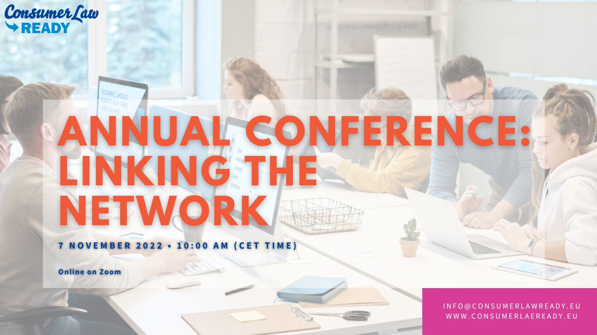 CECUconsumo's tweet photo. Recuerda, el próximo lunes 7 se celebra la conferencia anual de #ConsumerLawReady en la que aprender sobre derechos de los consumidores. Será a las⏰10:00 horas, en línea. Más información 👉https://t.co/YOA2wgCHbp
@beuc @Eurochambres @SMEunited https://t.co/BtPAmiDgBF