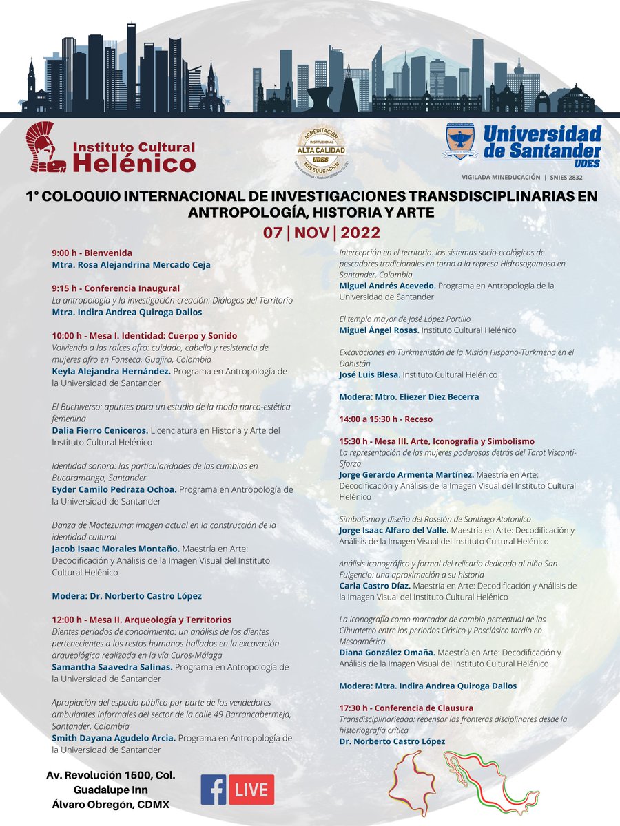 7 de noviembre: 1° Coloquio Internacional de Investigaciones Transdisciplinarias en Antropología, Historia y Arte. ICH + UDES
#EntradaLibre #Coloquio #ColoquioInternacional #antropologia #historia #arte #ponencia #iconografia #urbanismo #IdentidadCultural