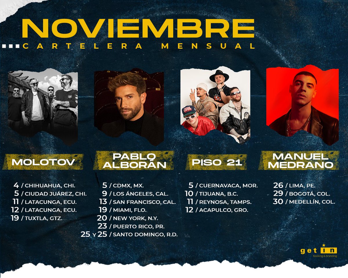 getin_mexico's tweet photo. Tenemos para ti a los mejores artistas de la industria musical 🎤😃🎶
👉 https://t.co/PACKjlnK7X
Contamos con fechas disponibles, ¡Contáctanos! 📲
#getinmexico #piso21 #molotov #manuelmedrano #pabloalboran https://t.co/pwXw8fAjdT