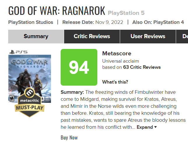 God of War: Ragnarök  Nota do Metacritic é revelada