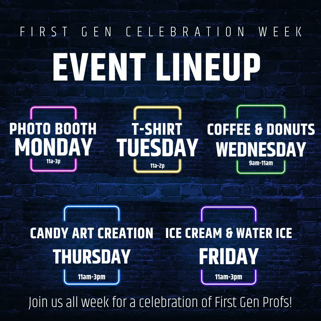 RowanFlying1st's tweet image. Happy National First Gen Celebration Week! November 7th-11th we will have a new activity each day to help celebrate our First Gen Profs! Check out the weekly schedule &amp;amp; RSVP on Proflink to let us know you'll be there for a week of fun! 🎉🎊🦉💛#firstgencelebrationweek #firstgen