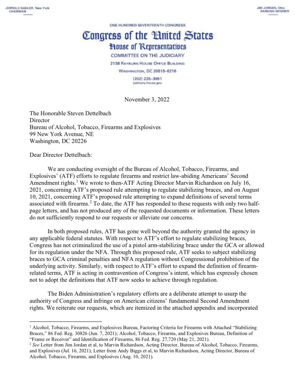 Jim_Jordan's tweet photo. #BREAKING: The Biden Administration is coming for your Second Amendment rights. 

We won’t let them off the hook.

Our latest to the ATF. https://t.co/byDd7COIls
