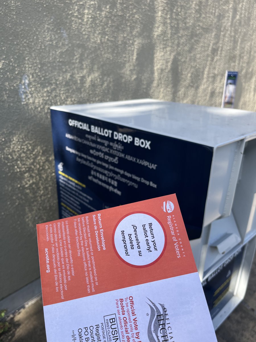 This is your friendly reminder to vote! Election day is next week. #AD20 1. Drop off your ballot in a @ACVOTE Drop Box by 8 pm on Nov 8. tinyurl.com/4sddmf4d 2. Vote in person by 8pm Nov 8. acgov.org/rov_app/vcalist 3. Mail in your ballot. It must be postmarked on/before Nov 8.