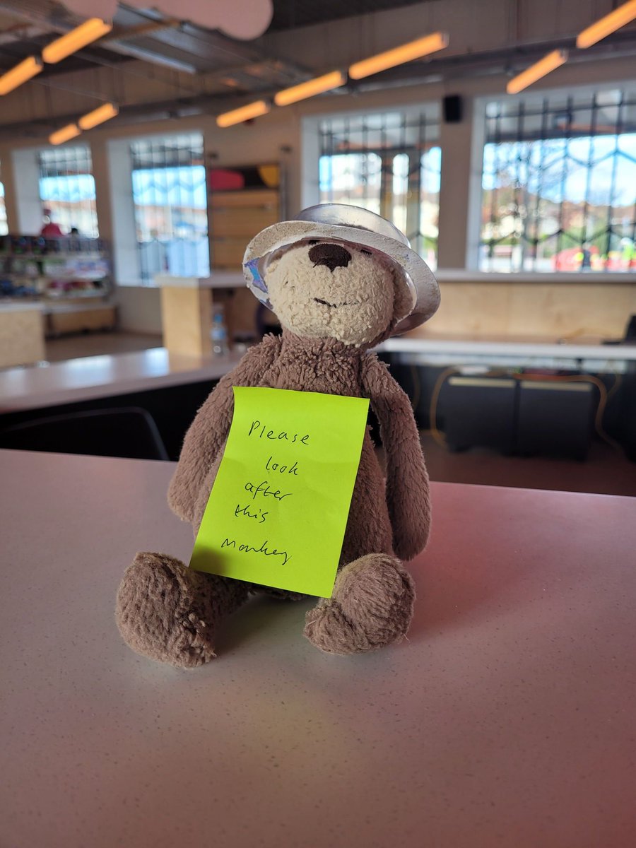 TudorGwynn1's tweet photo. Although we've only opened for a few trial events @EurekaDiscover we do have our first casualty. There have probably been tears over this missing fella, but we have it here under the supervision of our brilliant operations team #lostmonkey https://t.co/HgxbHSqOfa