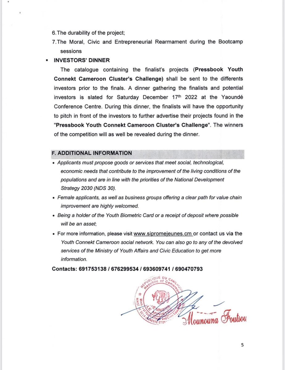 SipromePTS's tweet photo. the Ministry of Youth Affairs and Civic Education (MINJEC) and the United Nations Development Program (UNDP) launch an international competition preceded by a Bootcamp, for the selection of the best projects from Cameroonian youths of both sexes aged between 15 and 35 years.

2/ https://t.co/KD3fRV5qFA