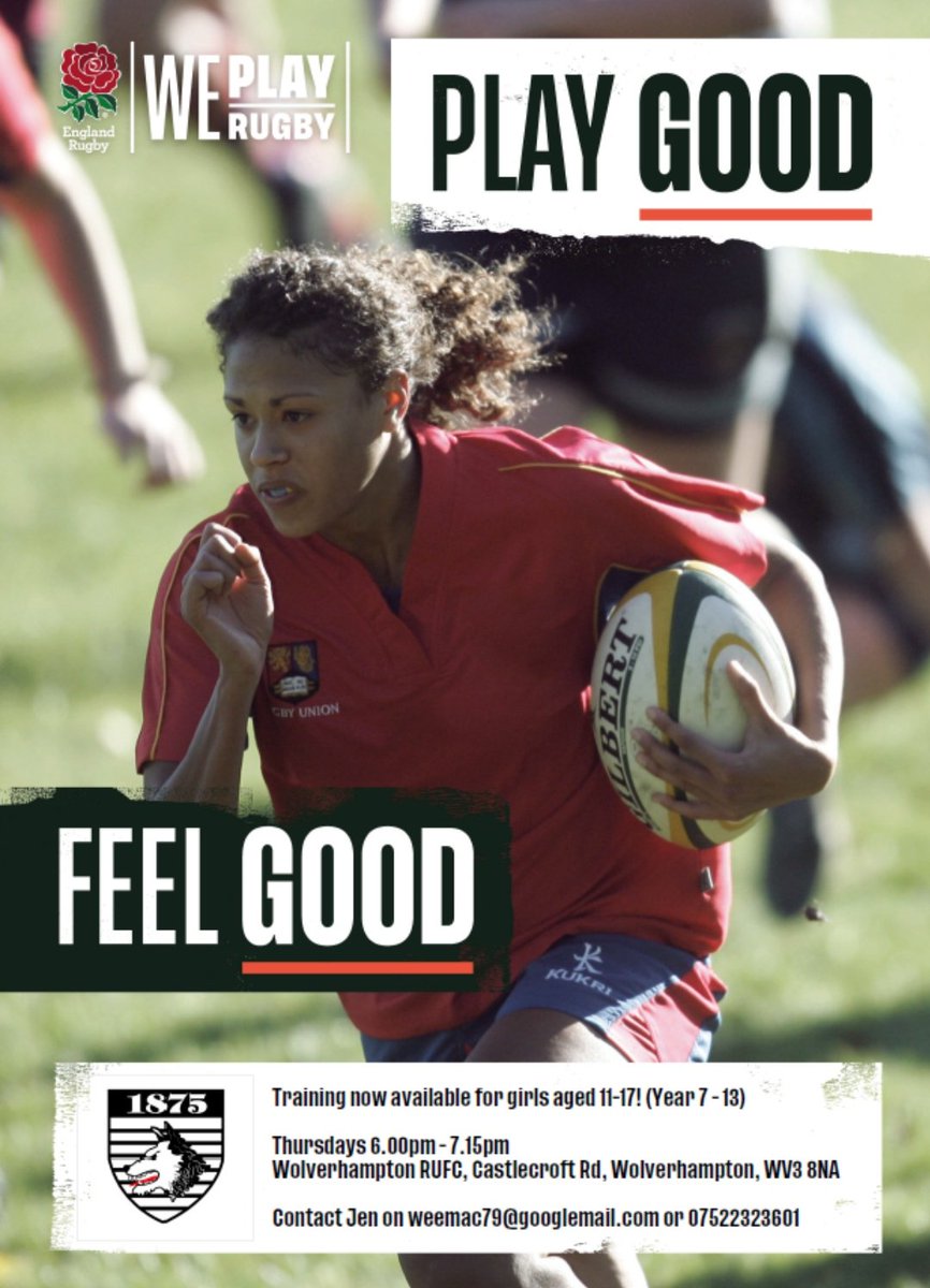 WolvesLadies's tweet image. Thursdays is training time.
Girls @ 6pm
Womens @ 7.15pm
It&apos;s such a great time to play rugby.
Get in touch for more details
#Wolfpack #WOLVERHAMPTON #WomensRugby #giverugbyatry 
@BCbeactive @ThisGirlCanUK @EandS_Wton @wlv_sport @wolvcoll @WolvesWomen @WolvesJudoClub