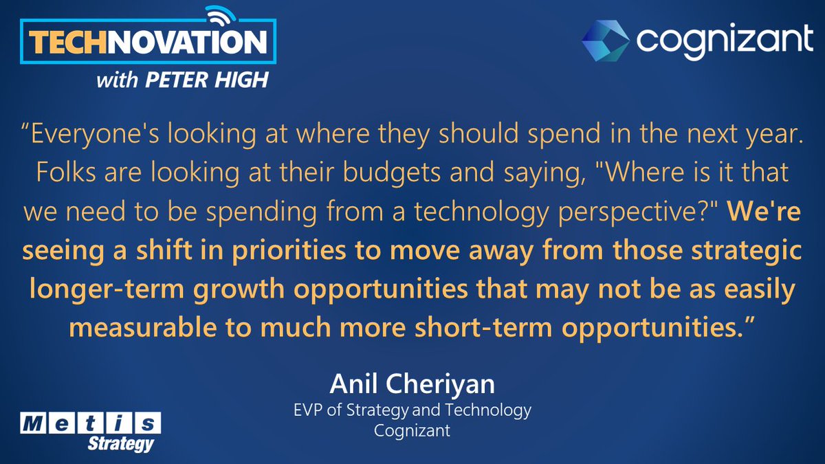 "[Companies] are really shifting the way in which they're thinking about their spend."

Catch <a href="/CheriyanAnil/">Anil Cheriyan</a>; EVP of Strategy &amp; Technology at <a href="/Cognizant/">Cognizant</a>; speaking about changing priorities in tech spending as a possible recession looms. 

📺 Watch here:
bit.ly/YouTube-712