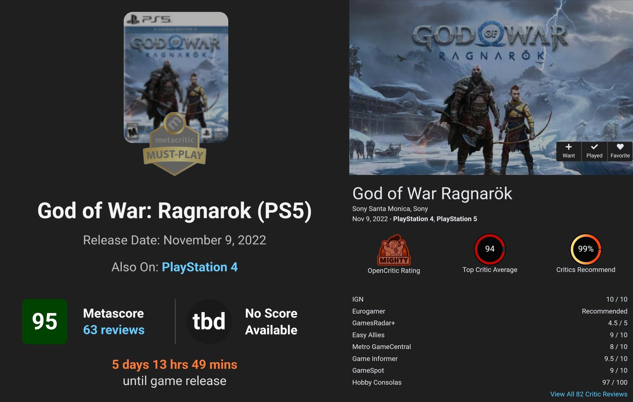 God Of War Ragnarok Review Metacritic Release Date Ps5 Ps4 Ign Gamespot