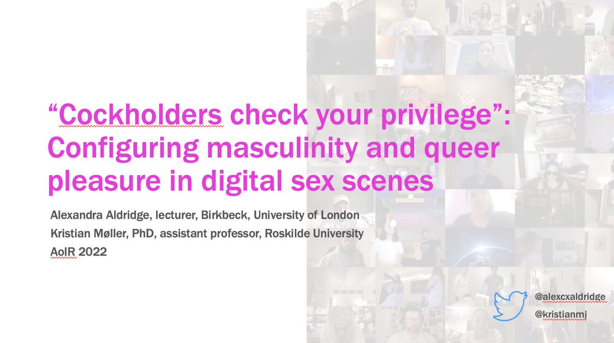 Tomorrow Friday at 11 @alexcxaldridge and I will take you into two digital sex scenes from before + during the corona epidemic, talking about their strategic enactment of platforms (like MeWe and Zoom) to create bounded spaces for exploration. #AoIR2022 
conftool.org/aoir2022/index…