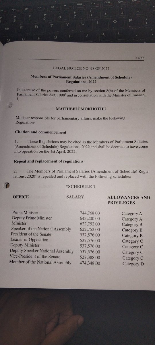 R_Morienyane's tweet image. Below is the PM's salary and benefits together with that of DPM. The PM earns around 68k gross per month🤣🤣🤣 the 6k is tax exempt by the way...fucken hell