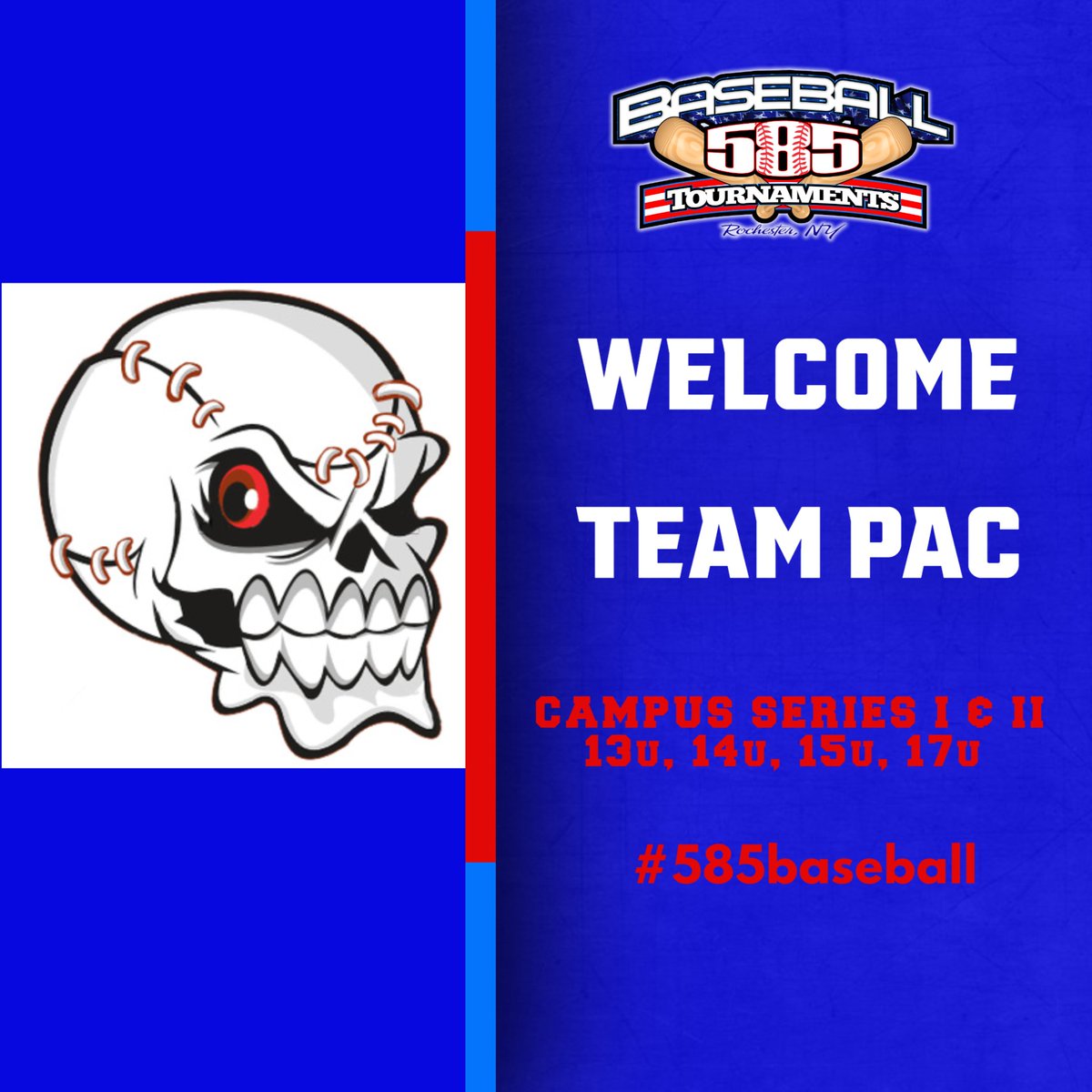 585 Baseball would like to welcome back <a href="/teampacbasebal1/">Team PAC Baseball</a> to our Campus Series I &amp; II events. They will be bringing their 13u, 14u, 15u, and 17u teams. We are looking forward to watching you compete this summer.

<a href="/PACtrainer/">David J. Roth CSCS</a> 

#585baseball #welcome