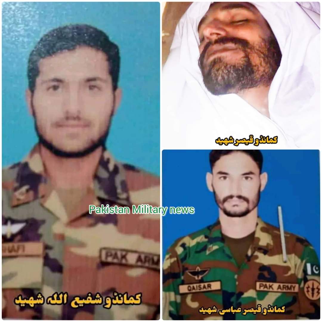 Pakistan__Force's tweet photo. گزشتہ روز بلوچستان میں باغیوں کے ساتھ جھڑپ میں 04 ایس ایس جی کمانڈوز شہید، محمد قیصر عباسی، بنگش اور عنایت، پاک فوج کے سپاہی عطا اللہ بابر بھی شہید ہوئے تھے۔
 #Balochistan #PakistanArmy #SSG_CommandoShaheed https://t.co/0TB6oljE4Z