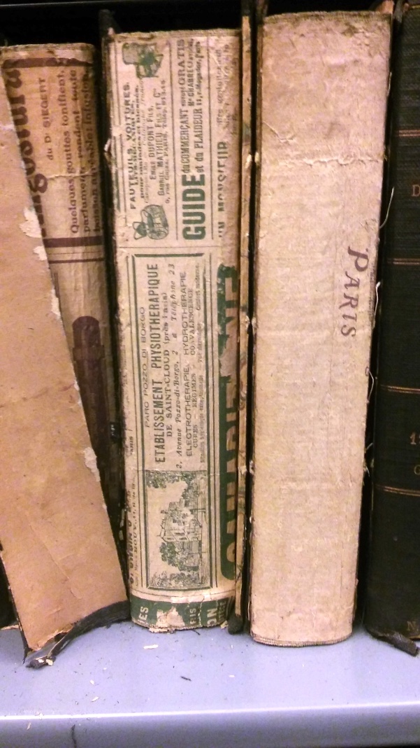 jpsa's tweet photo. Plz retweet: Susan Jones just showed me these wonderful depression-era (1920s) Parisian broadsides and newsletters in the bindings of these theses. Someone NEEDS this evidence! Email her if it's you: https://t.co/ias9Ix1k0F @UNCLibrary https://t.co/TkzRtBNenM